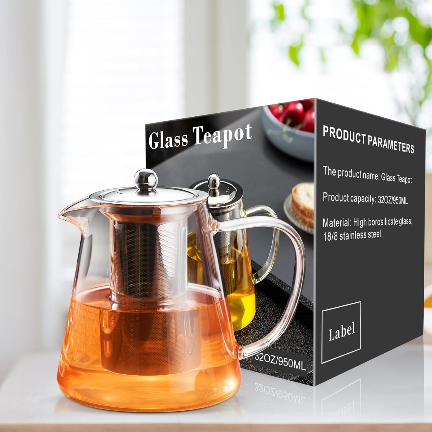 Glass Teapot Stovetop, Clear Tea Kettle, Teapot, Tea Maker, Tea Brewer, Removable 18/8 Stainless Steel Infuser -(950ML) Glass Teapot Stovetop, Clear Tea Kettle, Teapot, Tea Maker, Tea Brewer, Removable 18/8 Stainless Steel Infuser -(950ML)